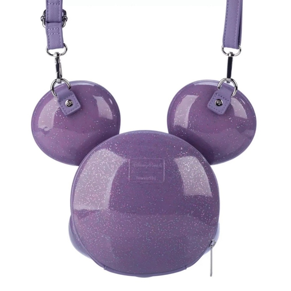Disney Parks Loungefly Molded Purple Glitter Mickey Mouse Crossbody Bag - Picture 3 of 4